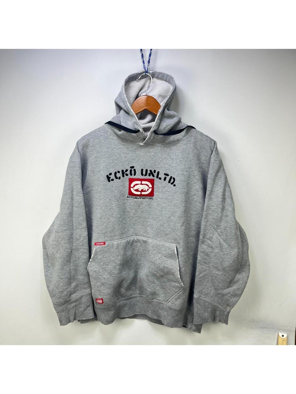 Vtg Ecko Unltd Gray Embroidered Rhino Pullover Hoodie XL - Picture 1 of 11